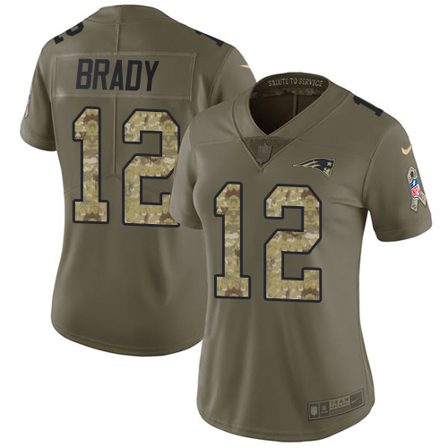 Nike Patriots #12 Tom Brady Olive/Camo Women's Stitched NFL Limited Salute to Service Jersey